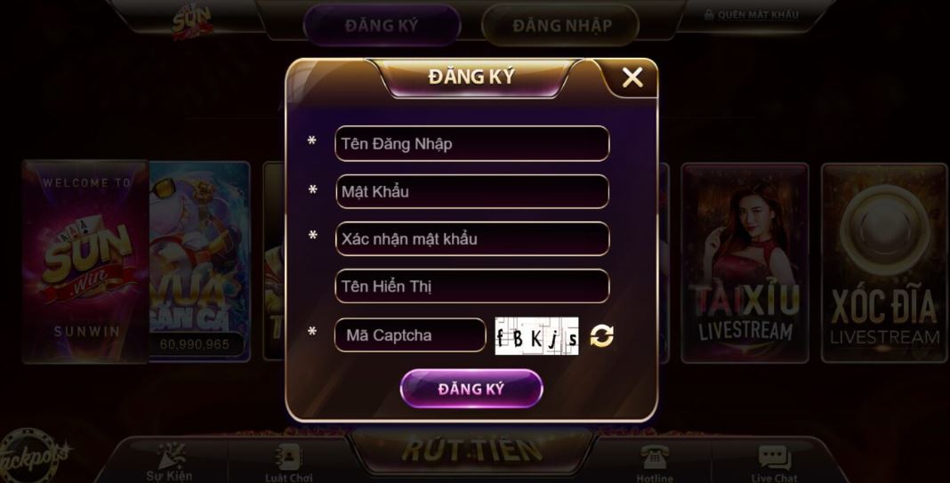 Đăng ký tài khoản trên cổng game Sunwin